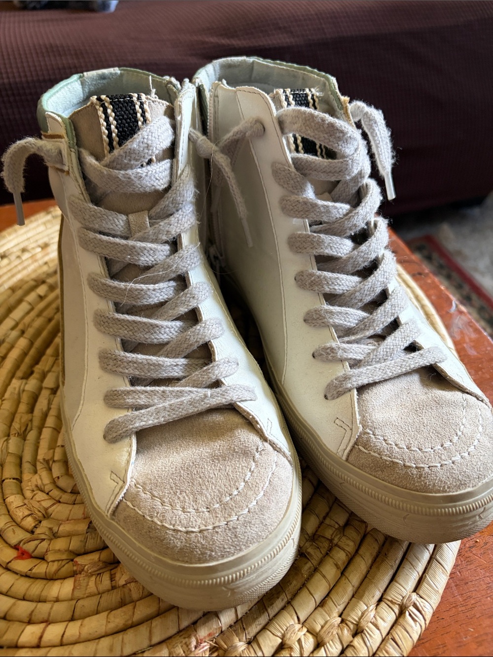 ShuShop Cream & Light Gray High-Top Casual Sneakers